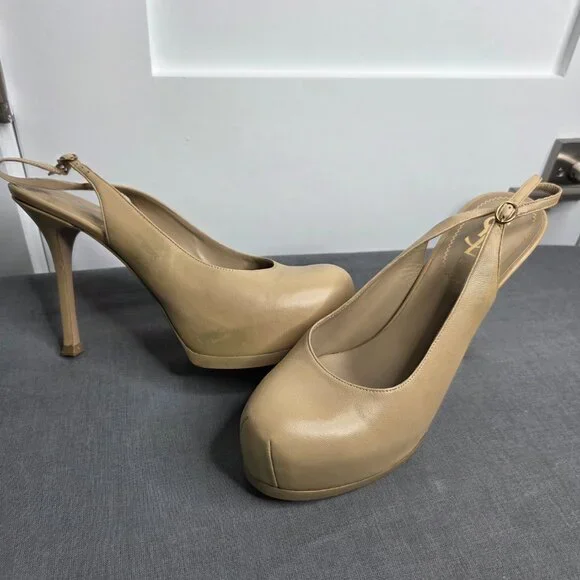 YSL Yves Saint Laurent Beige Leather Tribtoo 80 Slingback Heels EU 39 with COA